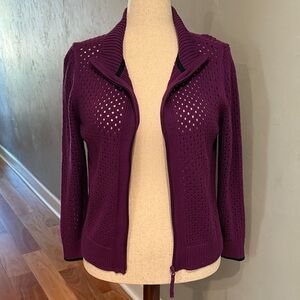 NWT Talbots Plum Cardigan Mesh Sweater